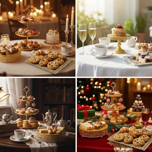 8 Pcs Metal Cake Stands Set Tiered Dessert Display, Gold in Gold, alternate view 4