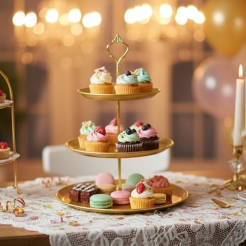 8 Pcs Metal Cake Stands Set Tiered Dessert Display, Gold in Gold, alternate view 7