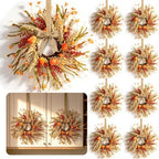 8 Pcs Mini Fall Wreaths for Kitchen Cabinet Thanksgiving Artificial Wreaths Autumn Hanging Wreath Harvest Candle