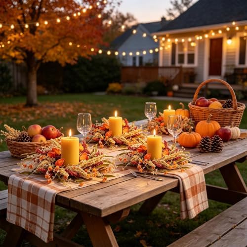 8 Pcs Mini Fall Wreaths for Kitchen Cabinet Thanksgiving Artificial Wreaths Autumn Hanging Wreath Harvest Candle, alternate