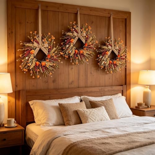 8 Pcs Mini Fall Wreaths for Kitchen Cabinet Thanksgiving Artificial Wreaths Autumn Hanging Wreath Harvest Candle, alternate