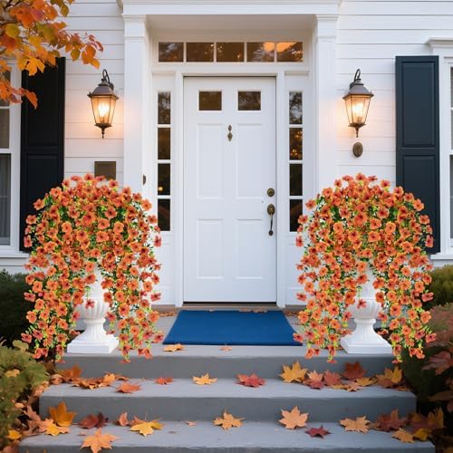 8 Pcs Outdoor Fall Decor, Fall Flowers Artificial For Decoration, Artificial Mums For Outdoors, Fake Mums Faux
