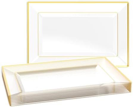 8 PCS Plastic Serving Trays for Party, Clear Gold Rim Platters in Large in Clear