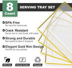 8 PCS Plastic Serving Trays for Party, Clear Gold Rim Platters in Large in Clear, alternate view 4