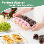 8 PCS Plastic Serving Trays for Party, Clear Gold Rim Platters in Large in Clear, alternate view 5