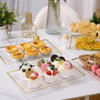 8 PCS Plastic Serving Trays for Party, Clear Gold Rim Platters in Large in Clear, alternate view 6