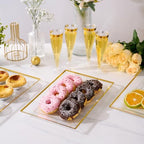 8 PCS Plastic Serving Trays for Party, Clear Gold Rim Platters in Large in Clear, alternate view 7