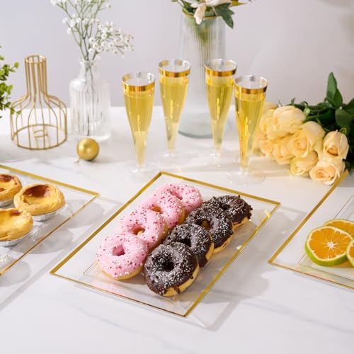 8 PCS Plastic Serving Trays for Party, Clear Gold Rim Platters in Large in Clear, alternate view 7