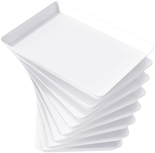8 Pcs Serving Tray for Party, Reusable Plastic Food Serving Platter in White