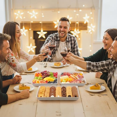 8 Pcs Serving Tray for Party, Reusable Plastic Food Serving Platter in White, alternate view 2