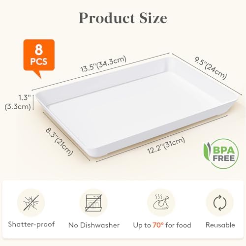 8 Pcs Serving Tray for Party, Reusable Plastic Food Serving Platter in White, alternate view 3