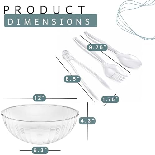 8 Pcs Set Large Plastic Serving Bowls 1.5 Gallon (192 oz), Big Clear Salad Bowl with Tongs, Serving Forks &, alternate view 2