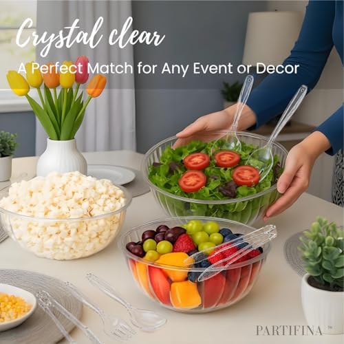 8 Pcs Set Large Plastic Serving Bowls 1.5 Gallon (192 oz), Big Clear Salad Bowl with Tongs, Serving Forks &, alternate view 4