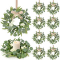 8 Pcs Small Eucalyptus Wreaths Spring Summer Artificial Green Wreath with White Berries Mini Green Kitchen