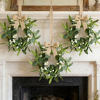 8 Pcs Small Eucalyptus Wreaths Spring Summer Artificial Green Wreath with White Berries Mini Green Kitchen, alternate view 2