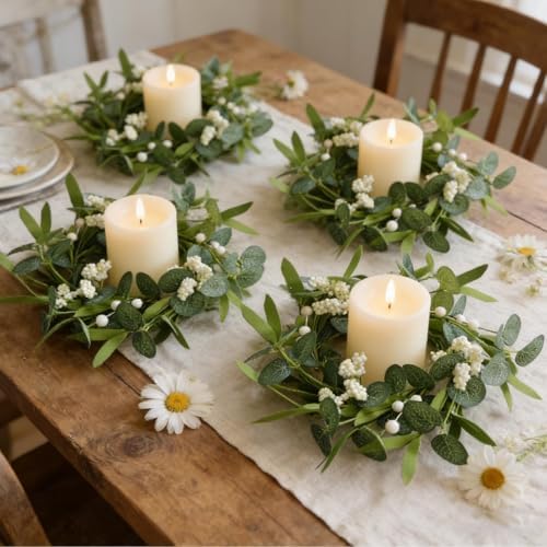 8 Pcs Small Eucalyptus Wreaths Spring Summer Artificial Green Wreath with White Berries Mini Green Kitchen, alternate view 6