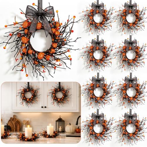 8 PCS Small Halloween Wreaths Mini Black Halloween Candle Rings