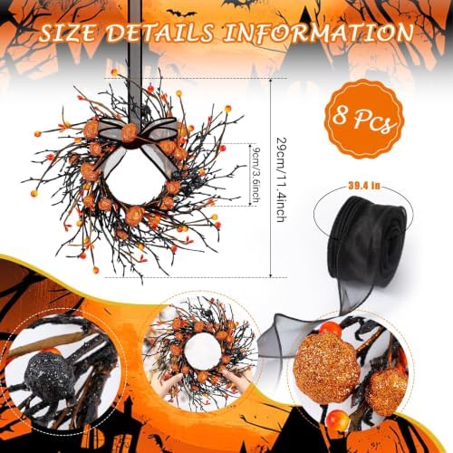 8 PCS Small Halloween Wreaths Mini Black Halloween Candle Rings, alternate view 3