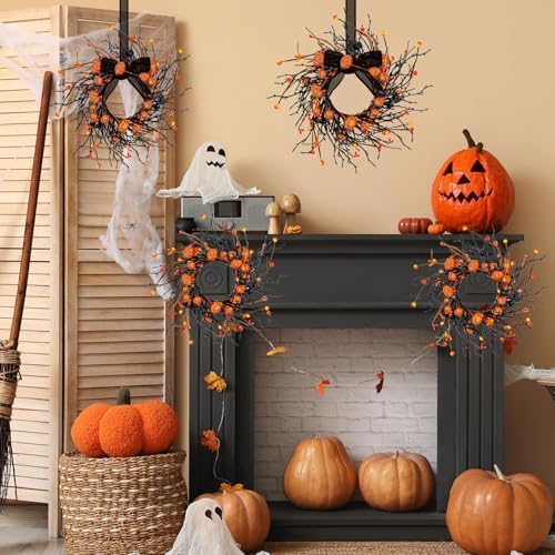 8 PCS Small Halloween Wreaths Mini Black Halloween Candle Rings, alternate view 4