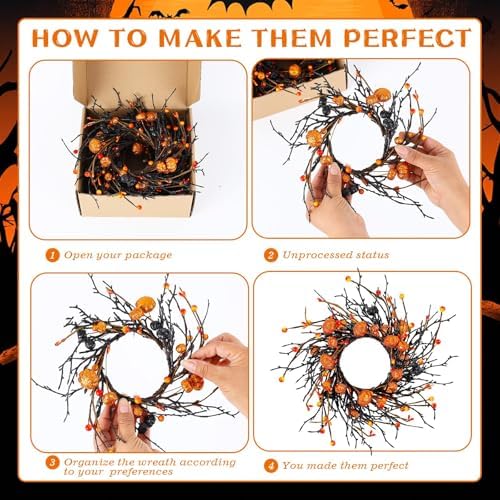 8 PCS Small Halloween Wreaths Mini Black Halloween Candle Rings, alternate view 6