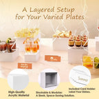8 Pcs White Acrylic Buffet Risers with 8 Card Holders, Food Display Risers for Buffet Table Party, Multi-Height, alternate