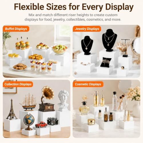 8 Pcs White Acrylic Buffet Risers with 8 Mini Sign and 4 Marker (8PCS), alternate view 5