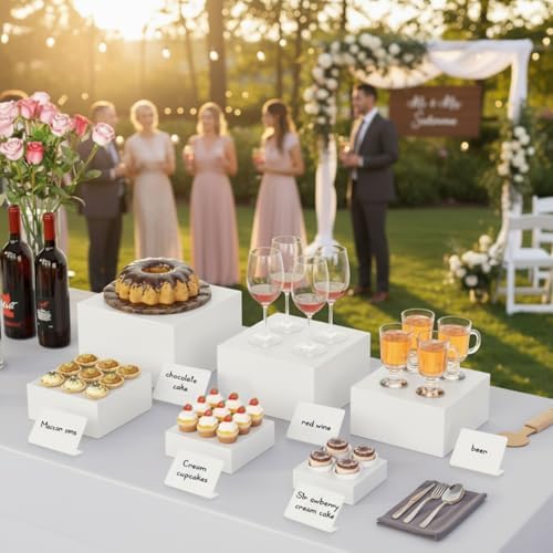 8 Pcs White Acrylic Cube Risers for Buffet Dessert,3-10 Inch in White, alternate view 2