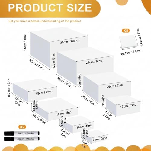 8 Pcs White Acrylic Cube Risers for Buffet Dessert,3-10 Inch in White, alternate view 3