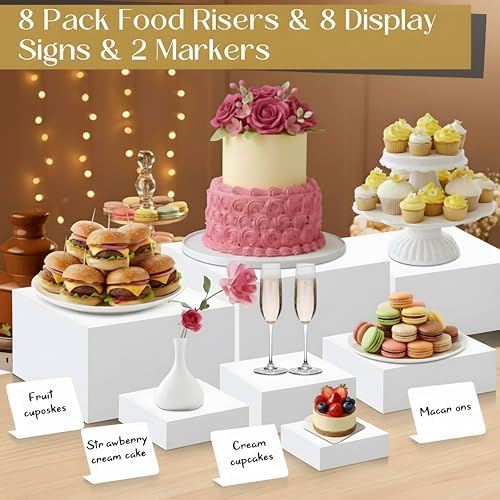 8 Pcs White Acrylic Cube Risers for Buffet Dessert,3-10 Inch in White, alternate view 6