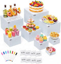 8 Pcs White Buffet Risers with Mini Sign and Marker, Food Risers Display Stands for Buffet Table Party Catering