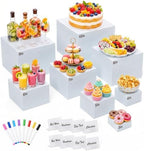 8 Pcs White Buffet Risers with Mini Sign and Marker, Food Risers Display Stands for Buffet Table Party Catering