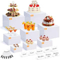 8 Pcs White Buffet Risers with Mini Signs, Nesting HIPS Food Display Stands in white