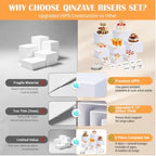 8 Pcs White Buffet Risers with Mini Signs, Nesting HIPS Food Display Stands in white, alternate view 3