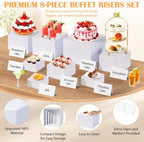 8 Pcs White Buffet Risers with Mini Signs, Nesting HIPS Food Display Stands in white, alternate view 4