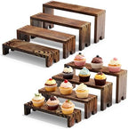 8 Pcs Wood Cupcake Stands for Party,2-Set Stackable Display Risers in Brown