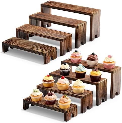 8 Pcs Wood Cupcake Stands for Party,2-Set Stackable Display Risers in Brown