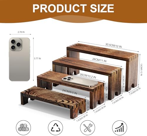 8 Pcs Wood Cupcake Stands for Party,2-Set Stackable Display Risers in Brown, alternate view 3