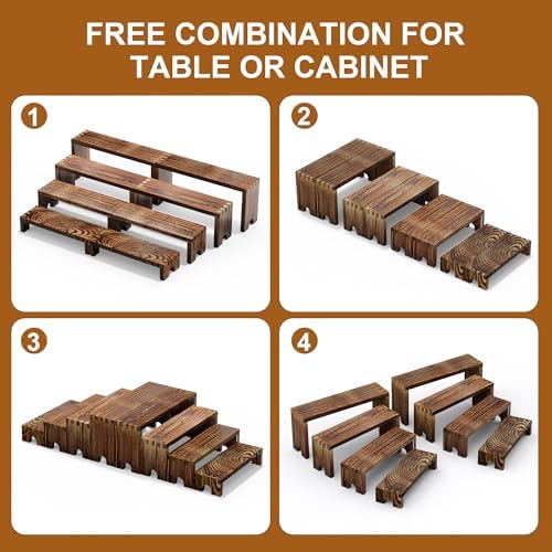 8 Pcs Wood Cupcake Stands for Party,2-Set Stackable Display Risers in Brown, alternate view 7