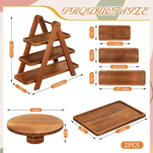 8 Pcs Wood Dessert Table Display Set, Cake and Cupcake Stand Set in natural wood color, alternate view 3