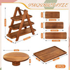 8 Pcs Wood Dessert Table Display Set, Cake and Cupcake Stand Set in natural wood color, alternate view 3