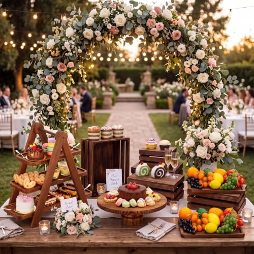 8 Pcs Wood Dessert Table Display Set, Cake and Cupcake Stand Set in natural wood color, alternate view 5