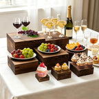 8 Pcs Wooden Buffet Risers Display Stands, 8 Sizes for Wedding Party Supply in Vintage, alternate view 4