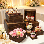 8 Pcs Wooden Buffet Risers Display Stands, 8 Sizes for Wedding Party Supply in Vintage, alternate view 5
