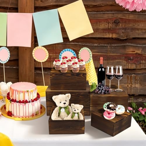 8 Pcs Wooden Buffet Risers Display Stands, 8 Sizes for Wedding Party Supply in Vintage, alternate view 7