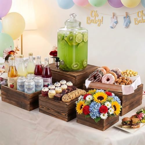 8 PCS Wooden Buffet Risers, Nesting Rustic Wood Display Stands, Multi-Size Dessert Table Display Set for, alternate view 2