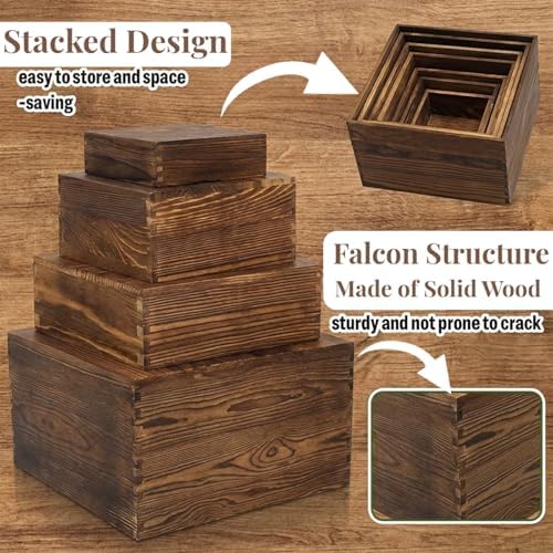 8 PCS Wooden Buffet Risers, Nesting Rustic Wood Display Stands, Multi-Size Dessert Table Display Set for, alternate view 4