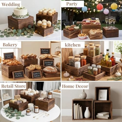 8 PCS Wooden Buffet Risers, Nesting Rustic Wood Display Stands, Multi-Size Dessert Table Display Set for, alternate view 5