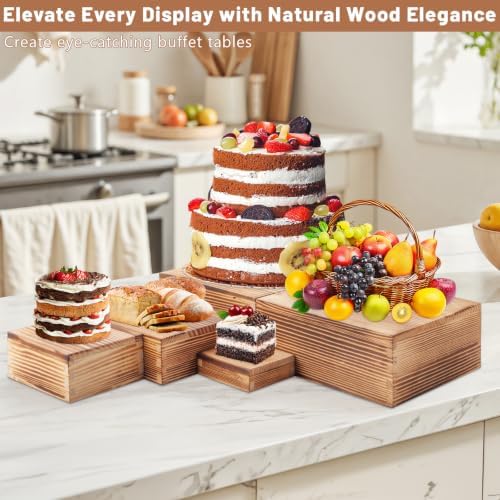 8 PCS Wooden Buffet Risers, Ruistic Food Risers for Buffet Table, Cupcake Dessert Display Stand, Catering, alternate view 2