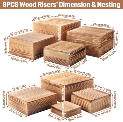 8 PCS Wooden Buffet Risers, Ruistic Food Risers for Buffet Table, Cupcake Dessert Display Stand, Catering, alternate view 3