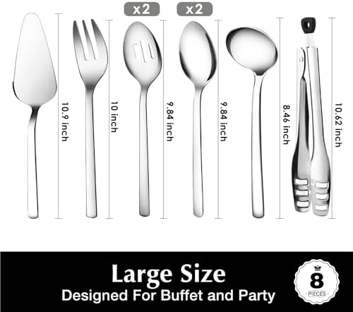 8 piece Large Hostess Serving Utensils Set,18/10 Stainless Steel in Silver, alternate view 3